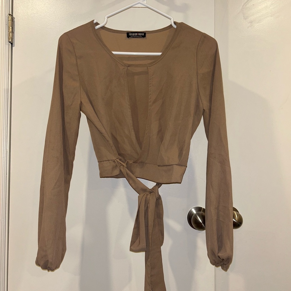 Elegant Brown Wrap Top